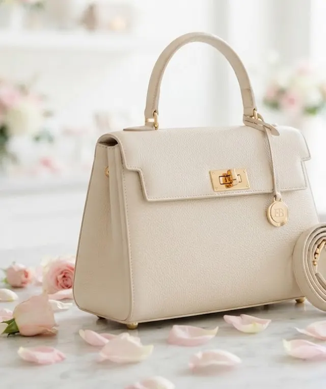 Cream structured handbag with gold-tone hardware
