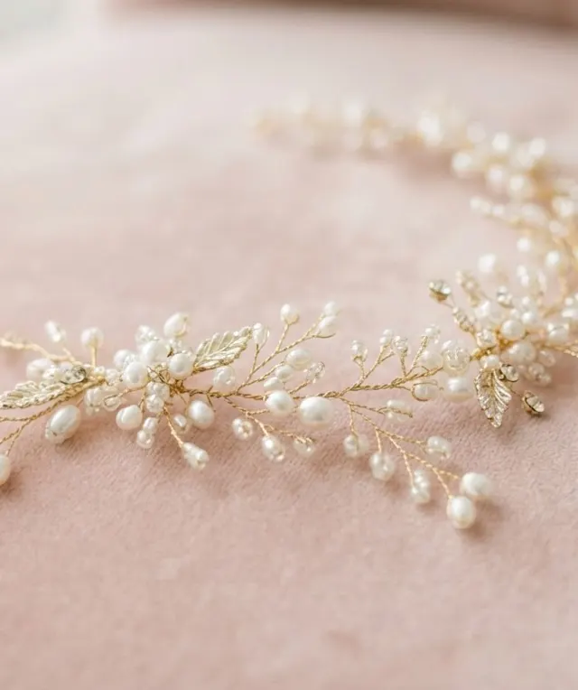Delicate gold-tone hair vine with small blossoms