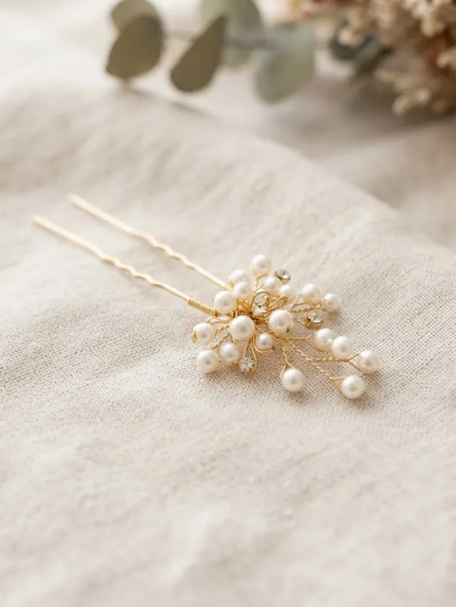 Gold-tone hairpin with tiny pearl-style beads