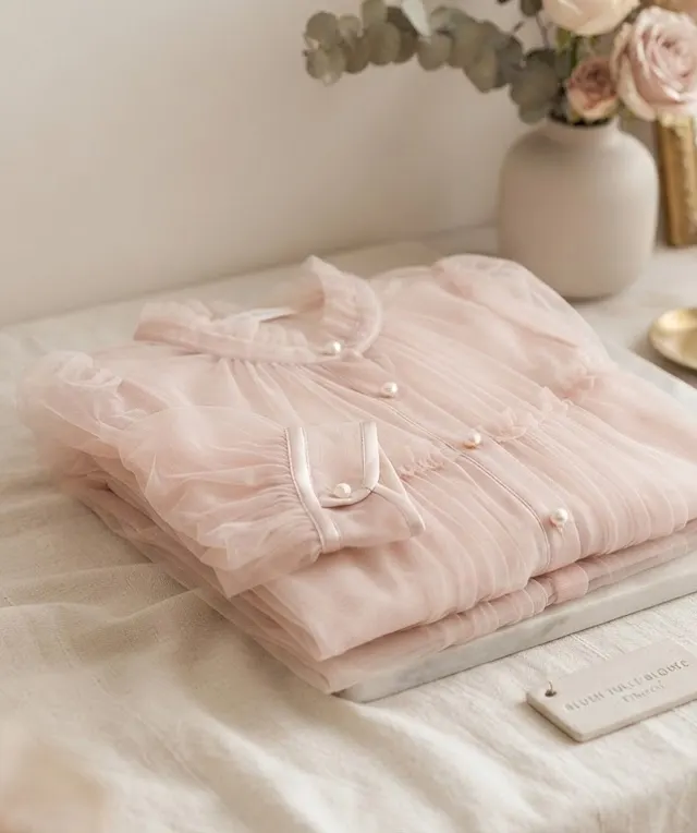 Sheer blush tulle blouse